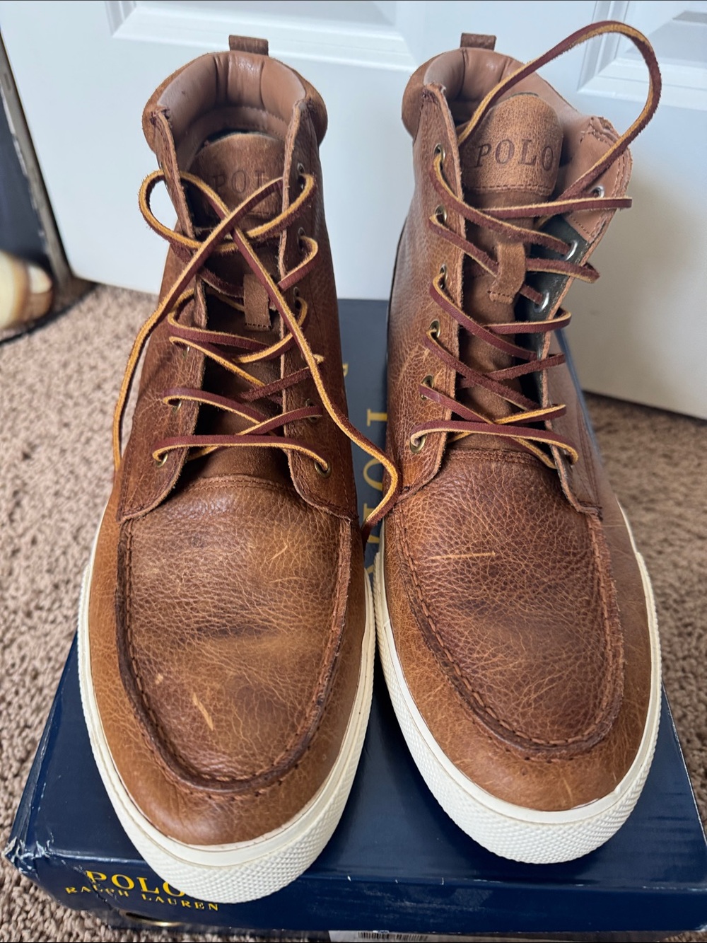 Polo by Ralph Lauren Tedd Brown Leather High-Tops with Cream Sole NEVER WORN - Picture 11 of 11